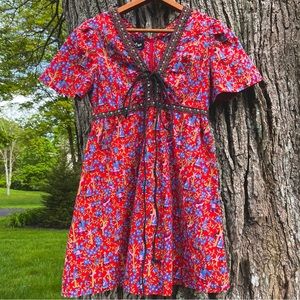 RARE vintage 1960s Gunne Sax of California Black Label folklore print mini dress